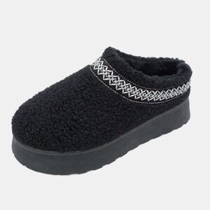 SOLD black faux sherpa platform slippers